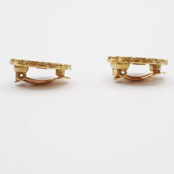 CHANEL CC Logo Earring 95P Clip-On Green Gold GHW Accessory Vintage 87RF631 - Picture 2 of 9